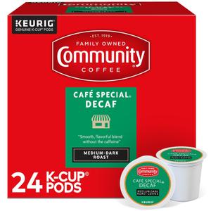 Community Coffee Cafe Special Decaf 24 Count Coffee Pods, Medium Dark Roast, Compatible with Keurig 2.0 K-Cup Brewers, 24 Count (Pack of 1) (EXP 07/11/27)
