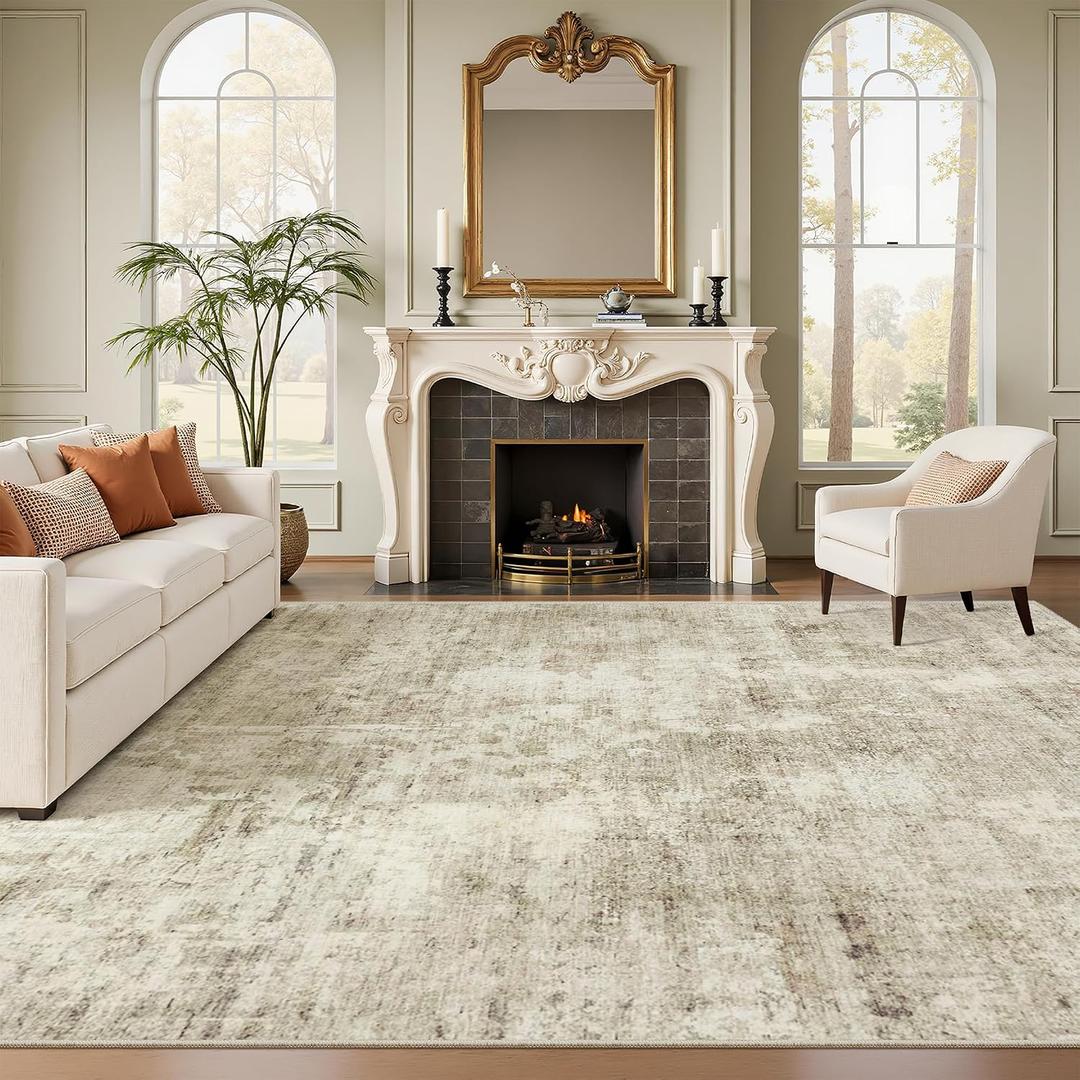 Soalmost Abstract 7x10 Area Rug for Living Room Washable Rugs Beige/Gray