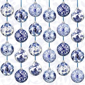 Poen 24 Pcs Chinoiserie Porcelain Ornaments Chinoiserie Decorations Plastic Blue White Ball Ornaments with Ribbon for Small Tree, Not Porcelain (2.36 Inch)