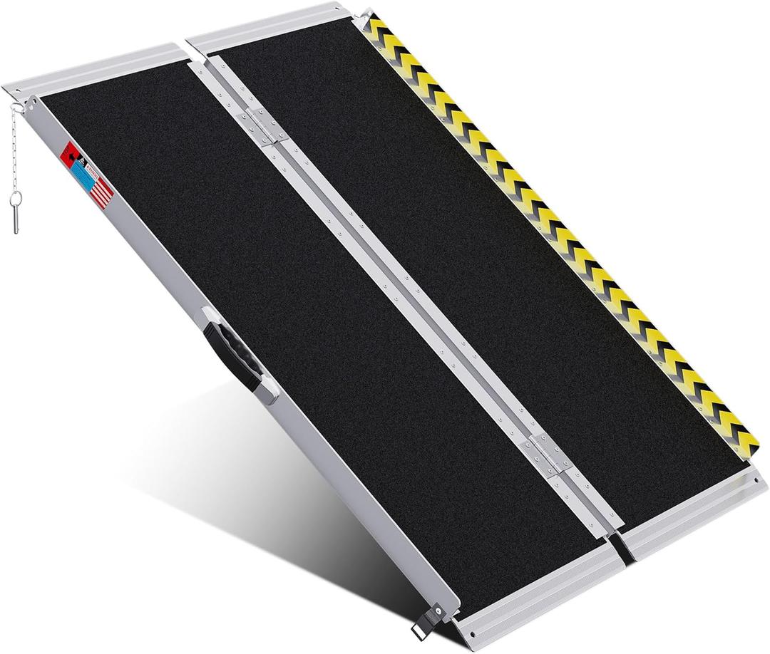 Portable Wheelchair Ramp 4FT, Anti-Slip Aluminum Folding Portable Ramp, Wheelchair Ramps for Home, Weight Capacity Up to 600 LBS, with Transition Plates Above and Below (4FT Using height 4-12")