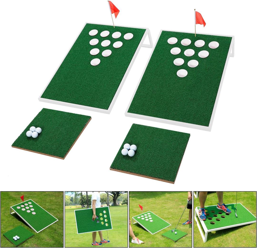 Golf Cornhole Game Set Combined Pong Game, Chipping Yard Game Boards with Chipping Mats & Golf Balls for Tailgate, Ideal Gift for Family, Golfer and Friends
