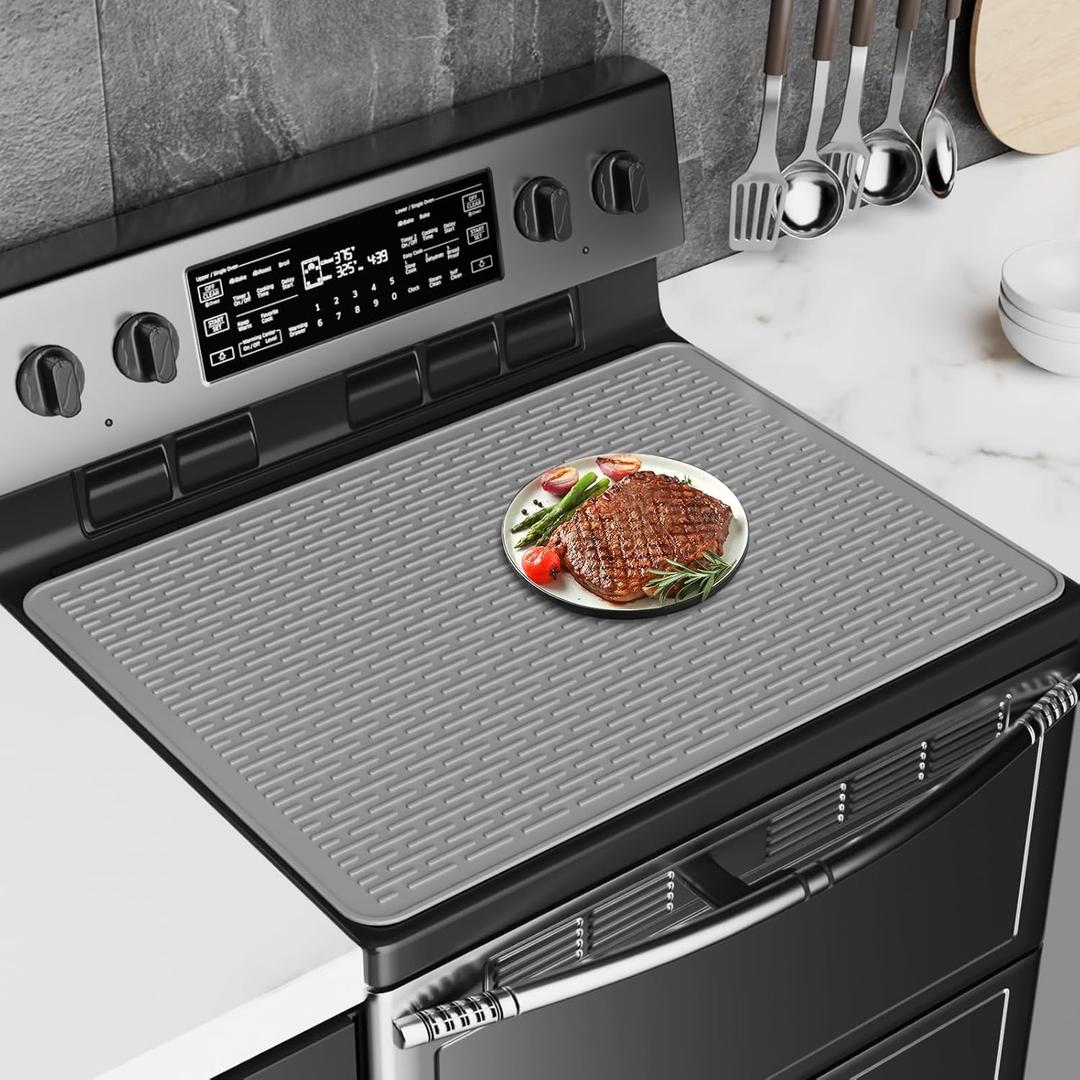 Stove Top Mat for Electric Stove, Heat Resistant Silicone Stove Cover Mat, 28 x 20 Inch Stove Guard Stove Top Protector for Cooktop, Dish Drying Mat for Kitchen, Glass Oven Induction Guard Mat (Gray)