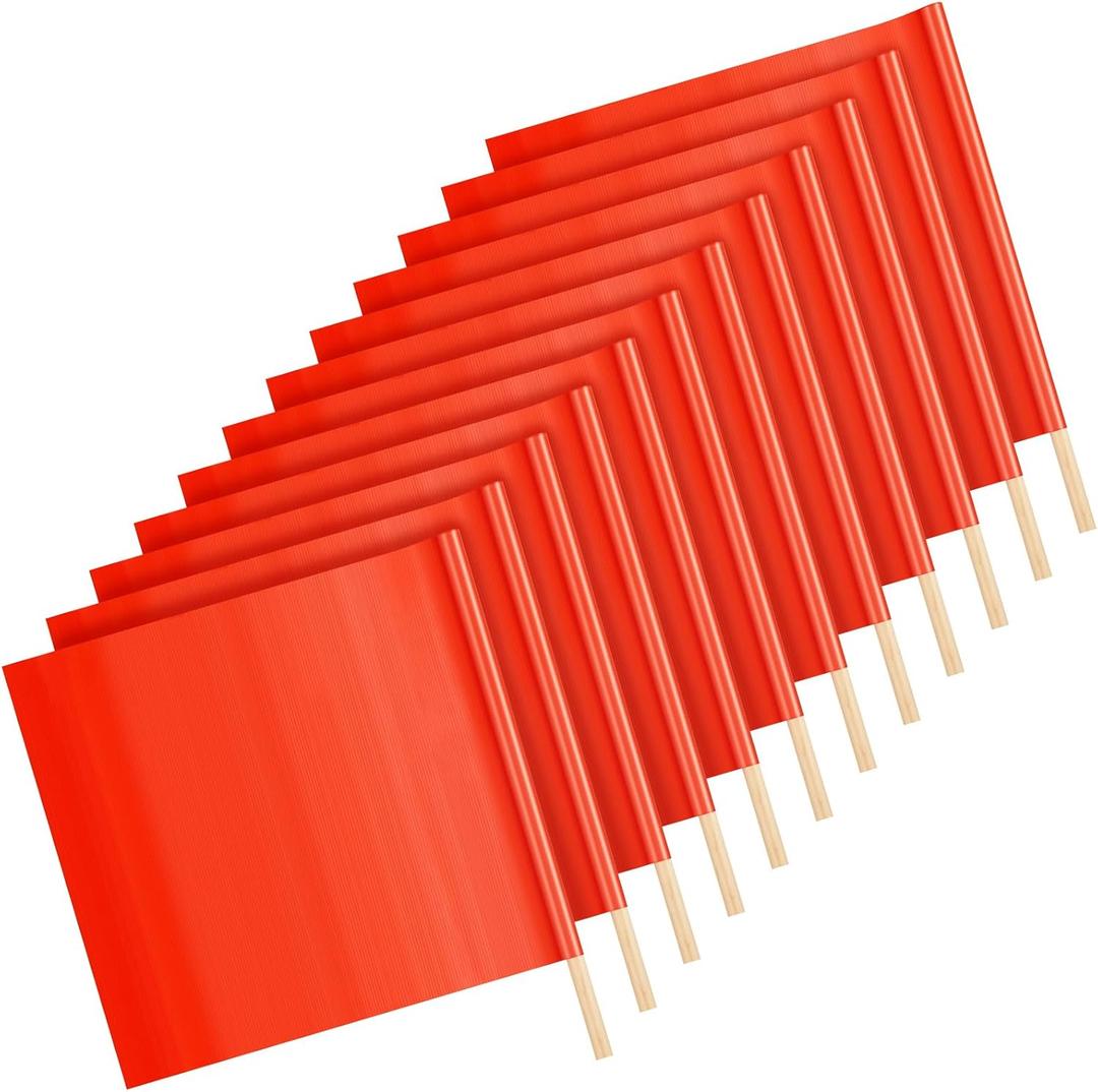 Kinlop 12 Pcs 18" x 18" Orange Safety Flags on a Stick, 24'' Dowel