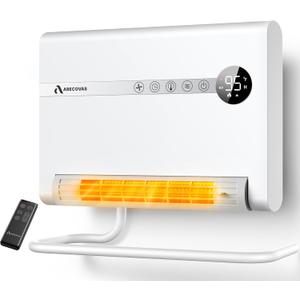 Wall Heater, Space Heater for Bedroom, 1500W PTC Fast Heating Electric Heaters for Indoor Use, 30 Oscillation, Adjustable Thermostat, 24H Timer, Remote Control, Desk or Wall Mounted Heater for Office (Regular-Standard)