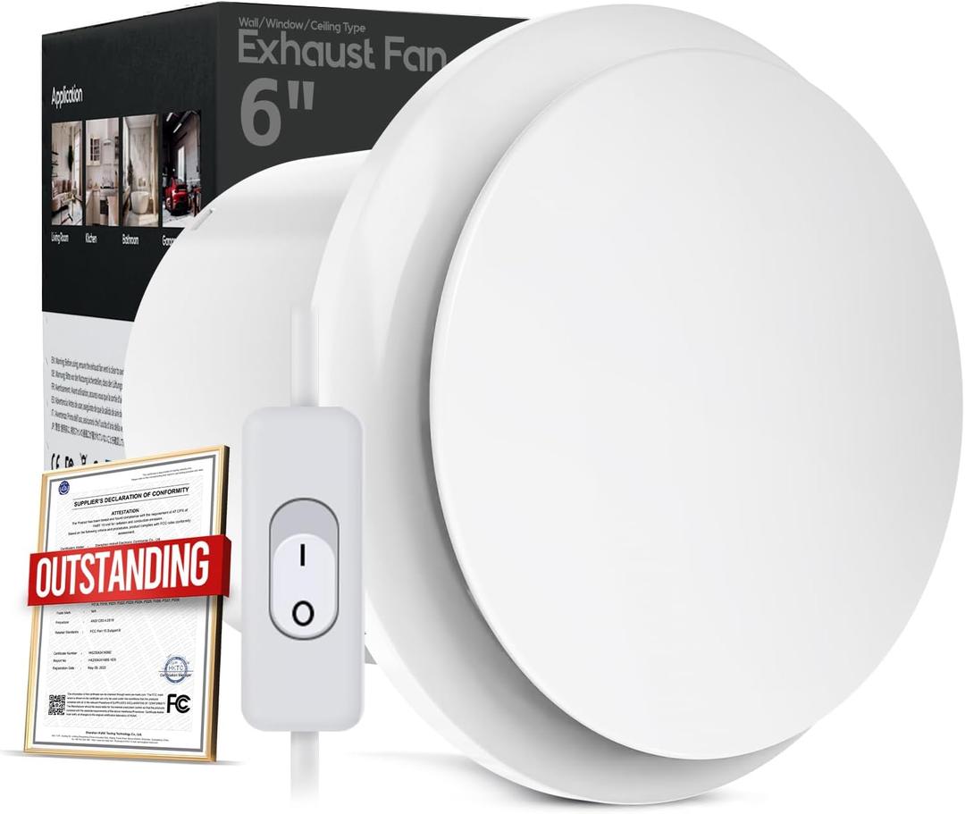 6 Inch Bathroom Exhaust Fan with Switch, Upgraded Exhaust Fan 35dB Low Noise IPX4 Waterproof Household Ventilation Fans, Window Ceiling Wall Mount Vent Fan for Attic Basement Garage Washroom P202A2 (White)