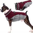 Lelepet Dog Coat Warm Dog Winter Coat Waterproof Dogs Jacket with Harness Built in Reflective Pet Fleece Vest Zip-Up Cold Weather Coats for Large Dogs Turtleneck & Windproof Coats Pitbull Red 2XL (Burgundy)