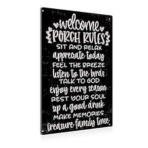 Vintage Welcome Patio Rules Sign Metal Tin Sign Wall Art Decor - Retro Sign for Home Patio Decor Gifts - 8x12 Inch