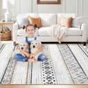 BESTSWEETIE 8x10 Area Rugs for Living Room Washable Moroccan Farmhouse Neutral Geometric Low Pile Non-Slip Soft Print Pattern Rug for Bedroom Kitchen Dining Room Entryway Black/Brown