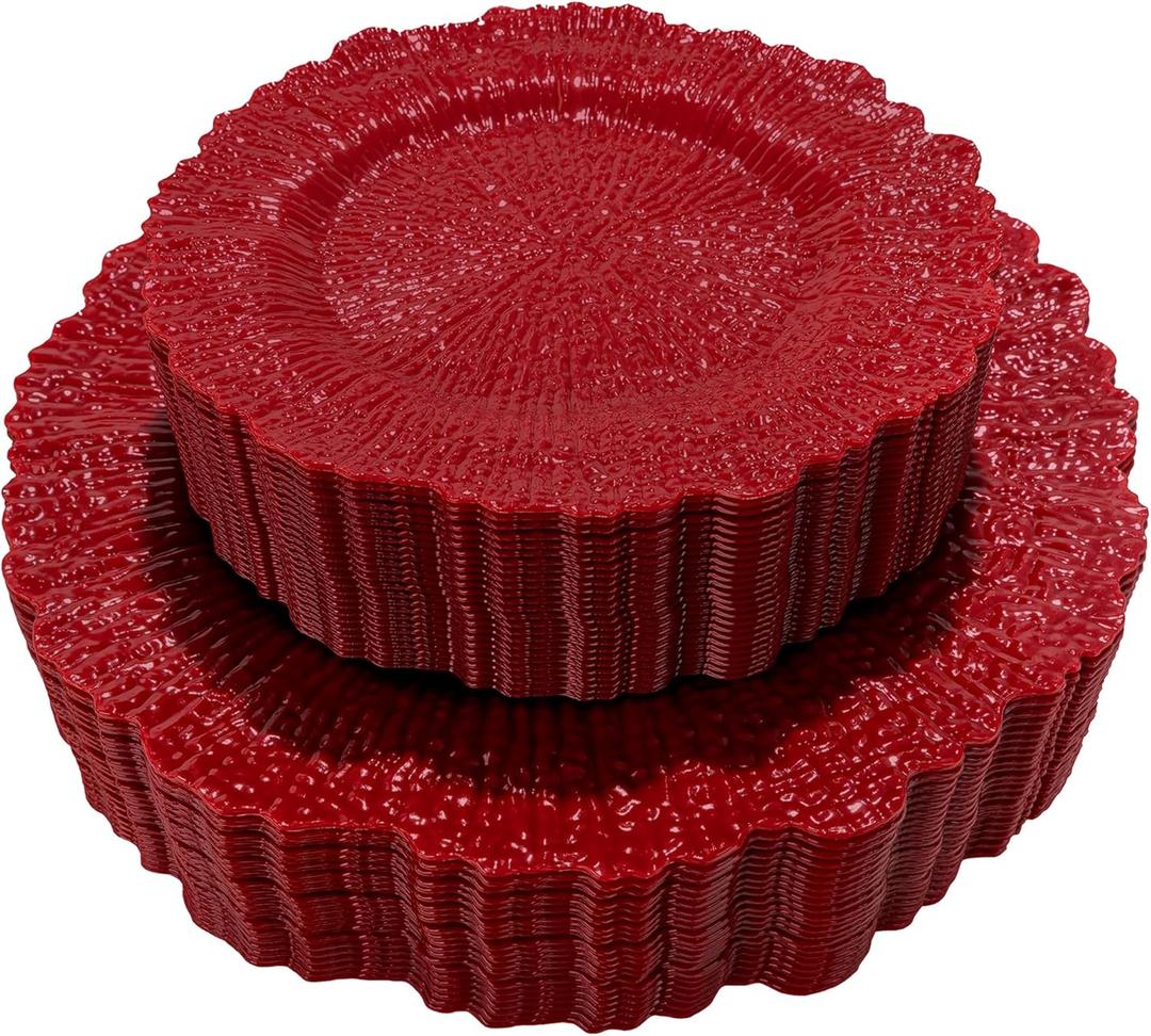 DaYammi 60Pcs Red Plastic Plates - Red Pates Disposable & Reusable - Heavy Duty Plastic Plates for Party Including 30 Dinner Plate,30 Dessert Plate,red disposable plates for Valentine's Day Parties
