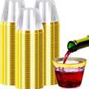 Zcaukya 100pcs 9oz Gold Plastic Cups, Disposable Crystal Clear Plastic Party Cups for Weddings, Birthdays, Events