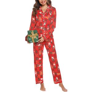 Samring Pajamas Women's Long Sleeve Sleepwear Button Down Pj Sets Soft Loungewear Pajama Set for Women S