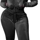 yidengymx Womens 2 Piece Velour Tracksuit Two Piece Outfits for Women Long Sleeve Zip Up Crop Tops Sweatpants Sets Pockets (Medium, Hoodie/Wide Leg Pants-black)