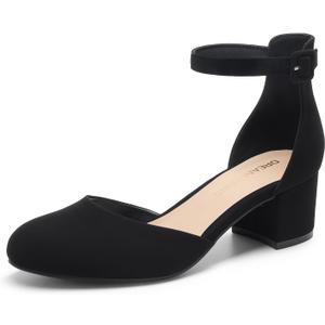 DREAM PAIRS Women's Closed Round Toe Low Block Heels Ankle Strap Chunky Heel Pumps Dress Wedding Office Party Shoes, Size 8 