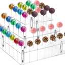 Frcctre 3 Tier Acrylic Cake Pop Display Stand, 56 Holes Clear Acrylic Lollipop Holder Square Cupcake Dessert Candy Holder for Wedding Baby Shower Birthday Parties Anniversaries