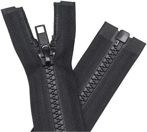 YaHoGa 2PCS #5 42 Inch Separating Jacket Zippers for Sewing Coats Jacket Zipper Replacement Black Plastic Zippers Bulk (42" 2pc)
