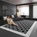 Washable Rug 5x7 Soft Textured Area Rug with Non-Slip Backing, Modern Luxury Checkered Design, Machine Washable Carpet Perfect for Living Room, Bedroom, and Dining Room, Black