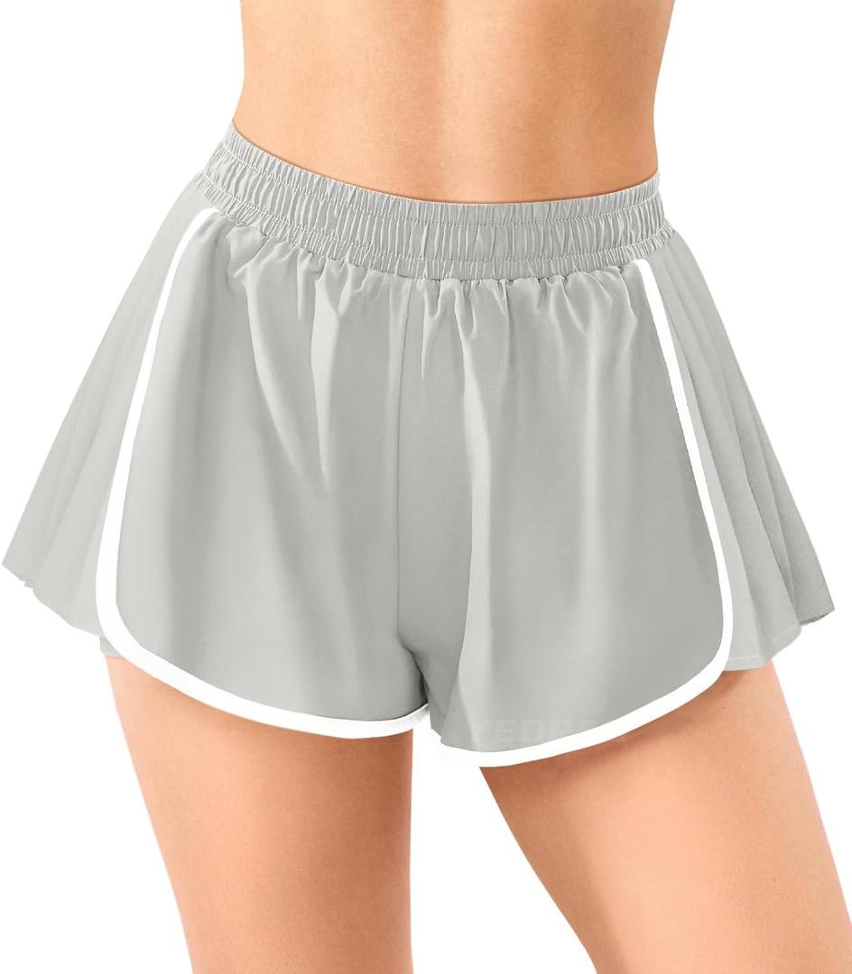 YEOREO Flowy Gym Workout Shorts with Pockets for Women 2 in 1 Athletic Running Yoga Mini Skorts Skylari Summer Tennis Shorts (Gray, L)