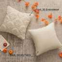 Beige Fall Tree Throw Pillow Covers 18x18 Set of 2, Fluffy Soft Faux Fur Decorative Autumn Pillow Cases with Embroidered Pattern for Couch Sofa Harvest Boho Accent Holiday Decor