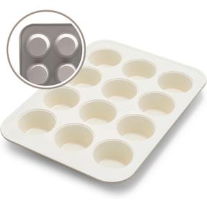 GreenLife 12Cup Muffin Pan, PFASFree Healthy Nonstick Baking Tray, 11.4" x 1.9" x 15.9", Durable Ceramic Bakeware, Cupcakes, Egg Bites, Tarts, Brownies, Taupe