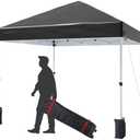 10 * 10FT Pop Up Canopy Tent for One Person Setup,Instant Portable Commercial Canopy Tent,Outdoor Easy Up Tent w/1-Button Push,Wheeled Bag,4 Sandbags,Bonus 8 Stakes and 4 Ropes- Black