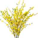 Sggvecsy Fake Forsythia Stems Artificial Orchids Flowers 4 Pcs Fake Forsythia Branches Fake Faux Long Stem Flowers Yellow Silk Forsythia Branches for Home Wedding Indoor Outdoor Decoration