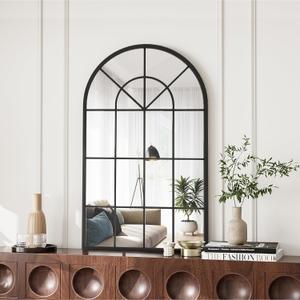 OGCAU Wall Mounted Mirror, 20"x30" Arched Wall Mirror, Arched Window Shaped Farmhouse Style with Iron Frame, Paneled Wall Decor for Bedroom, Entryway, Living Room (Black)