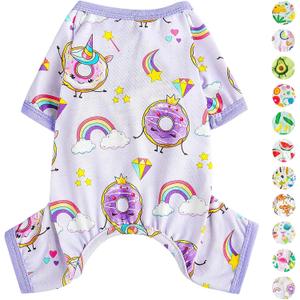 Dog Pajamas Pjs Summer Dog Clothes for Small Dogs Girl - Boy - Medium Size Dogs, Soft Stretchy Puppy Clothes Doggie Onesies Fall Pet Jammies Outfit (Donut Purple, Medium) (Medium(6-9lb ))