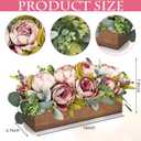 Pre-Made Flower Table Centerpieces for Dining Room Wedding Artificial Peony Table Decorations Wood Tray with Fake Flowers for Living Room Party Bar Kitchen Table(Vintage Pink)