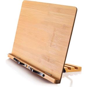 wishacc Bamboo Book Stand Cookbook Holder with 5 Adjustable Height 13.2 x 9.2