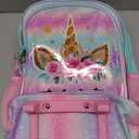 CCJPX 3Pcs Unicorn Rolling Backpack for Girls, 18" Kids Roller Wheels School Bookbag Set, Travel Wheeled School Bag for Toddler Elementary Children(Pink)