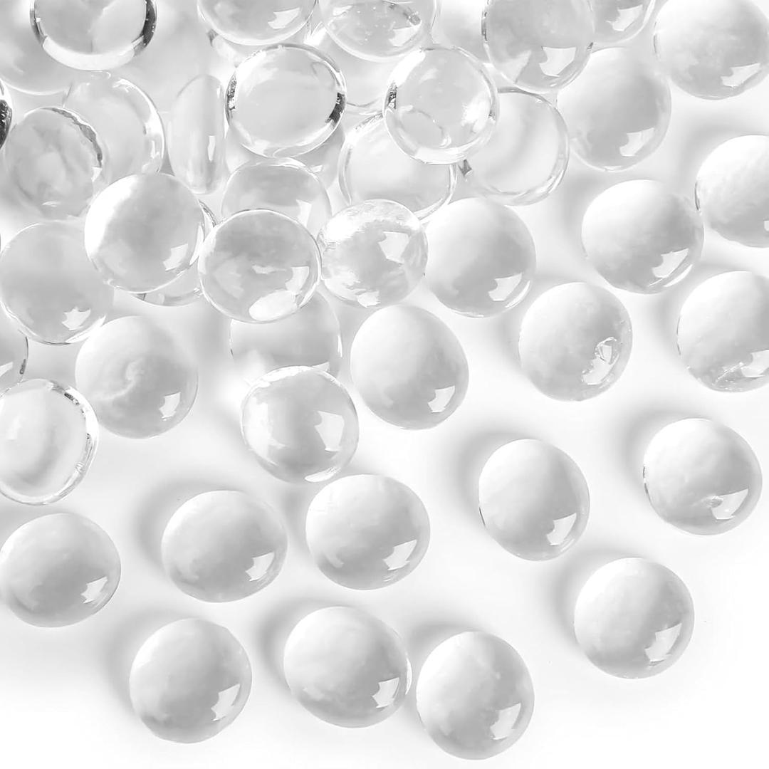 FUTUREPLUSX 50PCS Clear Flat Glass Beads, Vase Fillers Flat Glass Marbles for DIY Crafts, Aquarium Fish Tank Rocks Decor