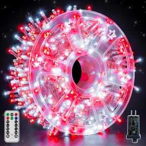 Guhope Christmas Lights 600 LED 98FT, Waterproof Outdoor String Lights with Remote and Timer, 8 Modes Dimmable Fairy Lights for Indoor Outdoor Wedding Party Holiday Decorations (Red and White)