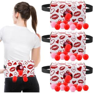 4 Pack Valentine's Day Party Game, Shaking Swing Balls Set, Waist Strap Shake Box with 80 Balls, Funny Game for Galentine's, Bachelorette, Indoor Outdoor (Lips)
