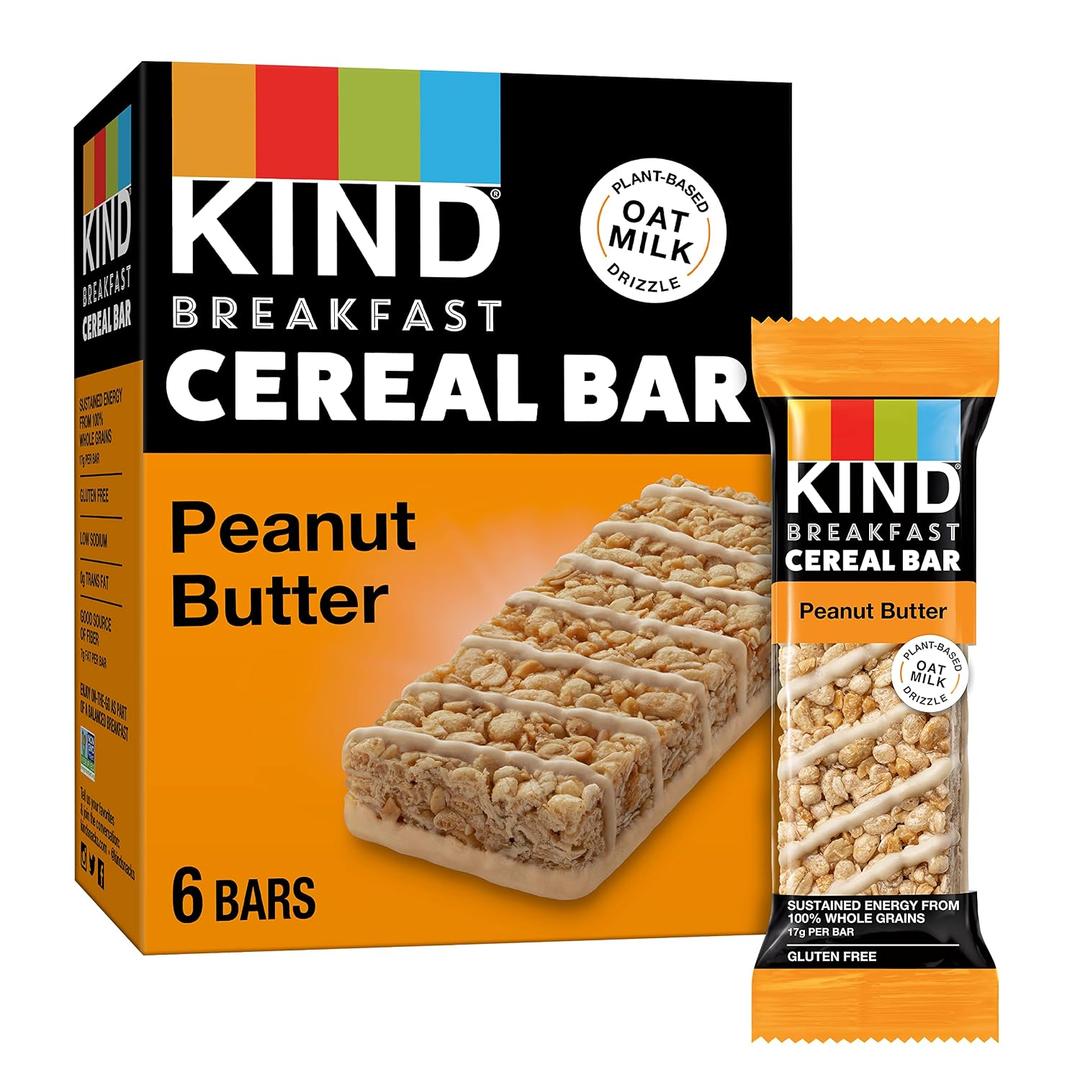 KIND Breakfast Cereal Bars, Peanut Butter, Healthy Snacks, Gluten Free, 100% Whole Grains, 3g Protein, 6 Count (EXP 10/01/25)