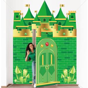 4Pcs Green Castle Door Cover Witch Party Castle Themed Door Hanging Banner Decorations Fairytale Porch Signs Backdrop for Holiday Wizard Princess Birthday Party Supplies Home Bar Backyard Decoration