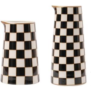 Porlien Checker Porcelain Flower Vase Home Decor Set of 2 with 5.5' High and 8' High Small Indoor Flower Bottles