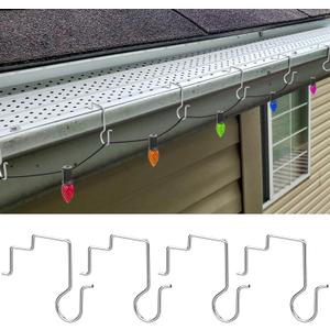 120 Pcs Christmas Gutter Light Hooks, Stainless Steel Christmas Gutter Clips, Outdoor Mesh Light Hanger Hook for Xmas Halloween Holiday Party Hanging Decoration