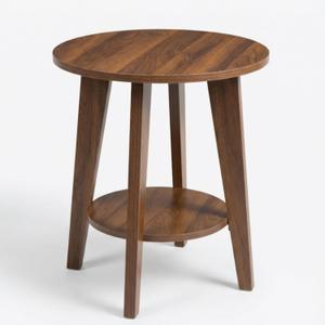 Small Round Side Table-17.7" Cute End Table with 2-Tier Storage | Waterproof Low Nightstand for Kids Room,Nursery,Small Spaces,Plant Stand&Bean Bag(Walnut)