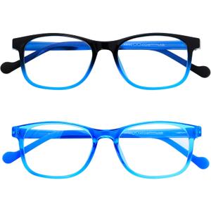 ANDWOOD Blue Light Glasses Kids Girls Boys Computer Gaming Anti Blue Ray Polarized sunglasses Age3-12 ((2pack)black to Blue+blue | Anti-blue Light Lens)
