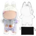 2 x GrillGauge Protective Case for LABUBU, Plastic Clear Display Box with Key Chain for Dolls, Protective Cover for Plush Toy, Transparent PVC Bag for Storage (No Doll, 17cm)