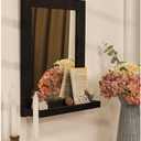 Emfogo Wall Mirror with Shelf, 20 x 16 inch Farmhouse Decor Wall Mirror Hanging for Bathroom, Vanity, Bedroom, Entryway, Living Room (Weathered Black)