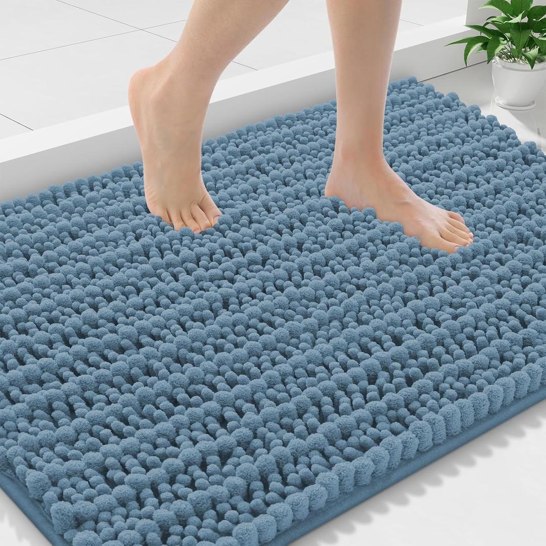 Smiry Bathroom Rugs Mat 36x24, Extra Soft Absorbent Chenille Bath Rugs, Non Slip Rubber Backing Machine Washable Quick Dry Bath Mats for Bathroom Floor, Tub, Shower, Home Accessories, Grayish Blue