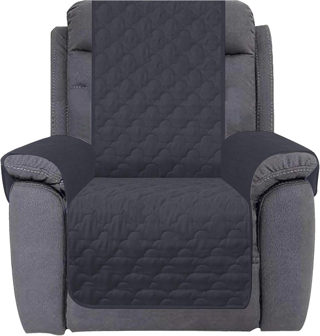 CHHKON Waterproof Nonslip Recliner Cover Stay in Place, Dog Couch Chair Cover Furniture Protector, Ideal Loveseat Slipcovers for Pets and Kids (Dark Grey, 30'')