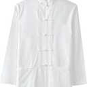 ZooBoo Traditional Long Sleeve Tang Kung Fu Uniform Men's Shirt (X-Large, White)