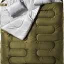 MEREZA Double Sleeping Bag for Adults Mens with Pillow, XL Queen Size Two Person Sleeping Bag for All Season Camping Hiking Backpacking 2 Person Sleeping Bags for Cold Weather & Warm