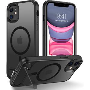 DUEDUE for iPhone 11 Case Magnetic with Stand[Compatible with Magsafe], Military-Grade Drop Protection Metal Kickstand Cover Shockproof Phone Case for Apple iPhone 11 6.1", Black