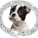 Silver Dog Chain Collar Diamond Cuban Link Dog Collar 13mm Wide Dog Necklace Metal Cat Chain Pet Crystal Collar Jewelry Accessories for Small Medium Large Dogs Cats(16inch)