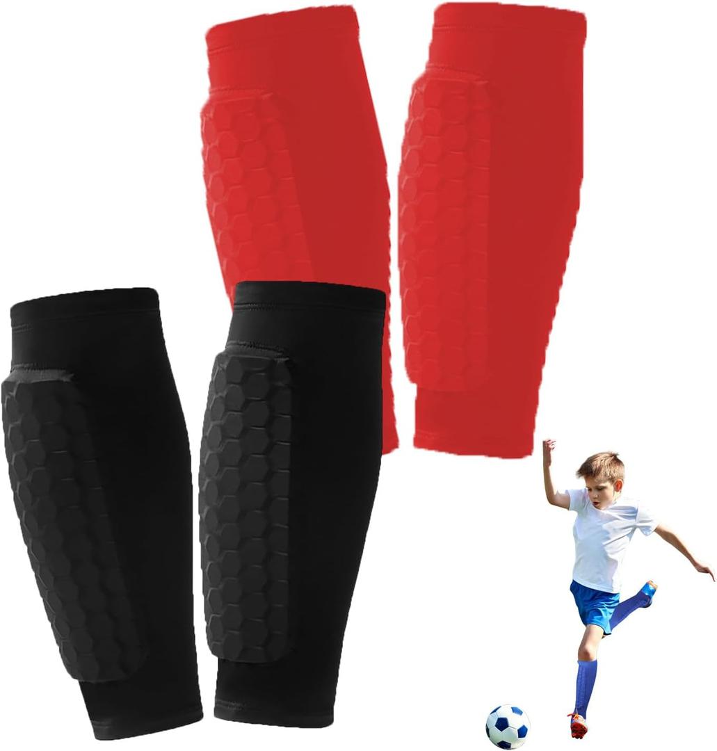 2 Pairs Soccer Shin Guards for Kids Youth Adult,Shin Guards Soccer Calf Compression Sleeve with Honeycomb Pads,Lightweight Shin Protector Support for Baseball MTB FootballBoys Girls Protective Gear, Large