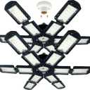 2 Packs LED Garage Light,Super Bright Screw in E26/E27 Ceiling Shop Work Lamp, 280W 30000 Lumen Deformable Basement Bulb Fixture with 12+1 Adjustable Panels, Lighting for Workshop, Attic