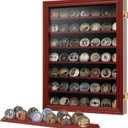 7 Rows Challenge Coin Holder Display Case with HD Tempered Glass Holds 100 coins, Wall-Mountable Military Shadow Box Cabinet with Removable 2-Groove Shelves for Medals and Casino Poker Chips, Mahogany